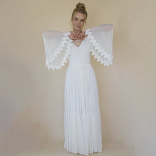 Romantic Chiffon Wedding dress, Belle Sleeves Ivory Wedding Dress #1369 Maxi Blushfashion