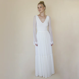 Romantic Chiffon Wedding dress, Belle Sleeves Ivory Wedding Dress #1369 Maxi Blushfashion