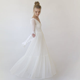 Romantic Chiffon Wedding dress, Belle Sleeves Ivory Wedding Dress #1369 Maxi Blushfashion