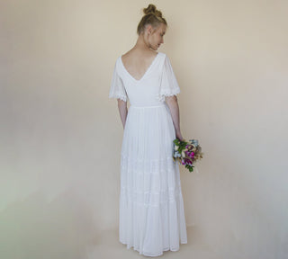 Romantic, Vintage Butterfly Chiffon Sleeves Ivory Wedding Dress #1348 Maxi Blushfashion