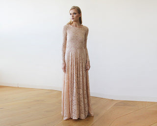 Round Neckline Pink Lace Dress #1147 Maxi Blushfashion