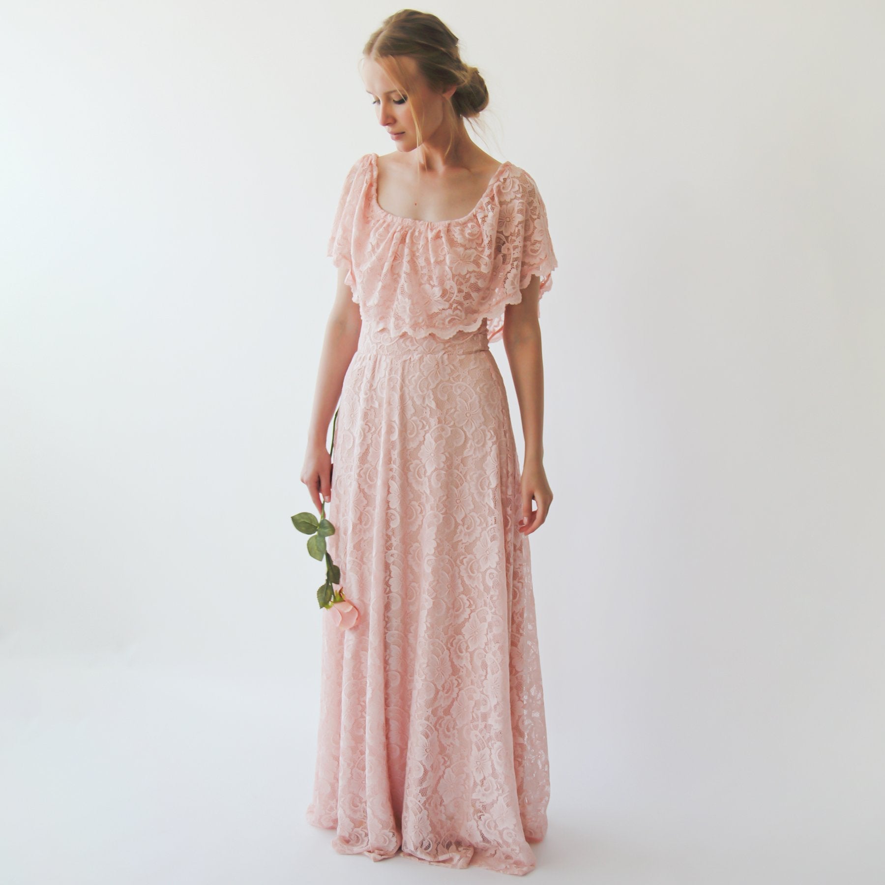 Ruffled Crinkle Off-shoulder Pink Dress #1229 Ruffled Crinkle Off-shoulder Pink Dress #1229