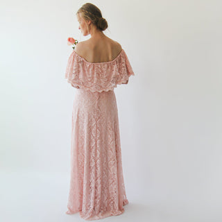 Ruffled Crinkle Off-shoulder Pink Dress #1229 Maxi Blushfashion