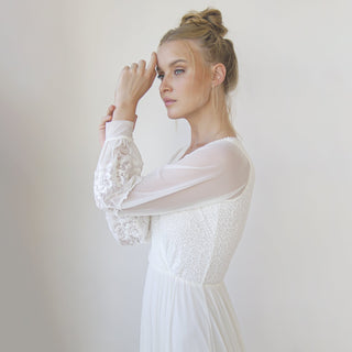 Bestseller Ivory Wrap lace wedding dress with chiffon mesh sleeves #1352 Maxi S-M Blushfashion