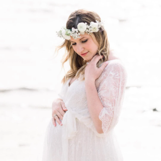 Maternity Photo shoot dress, White Lace gown with bat-wings sleeves #1417 Maxi S-M Blushfashion