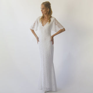 Sheath wedding dress, Bohemian butterfly Sleeves V neckline wedding dress #1294 Maxi Blushfashion