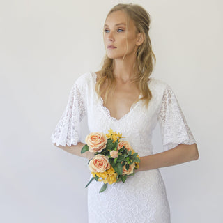 Sheath wedding dress, Bohemian butterfly Sleeves V neckline wedding dress #1294 Maxi Blushfashion