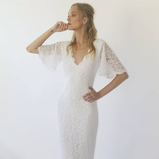 Sheath wedding dress, Bohemian butterfly Sleeves V neckline wedding dress #1294 Maxi Blushfashion