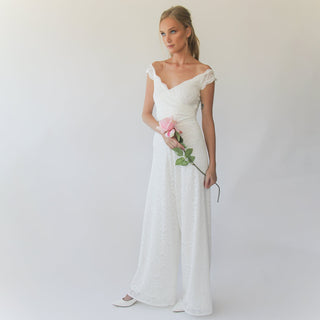 Short sleeves bridal Lace Jumpsuit #1300 Maxi Blushfashion