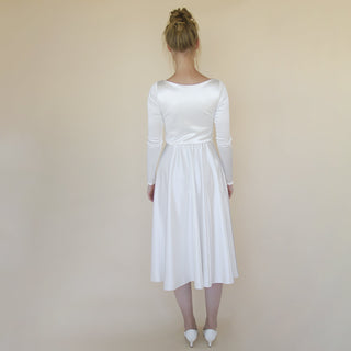 Short wedding dress, Silky Satin Off the shoulder Midi Wedding Dress, #1359 Maxi Blushfashion