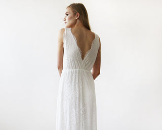 Sleeveless Ivory Lace Wedding Gown #1150 Maxi Blushfashion