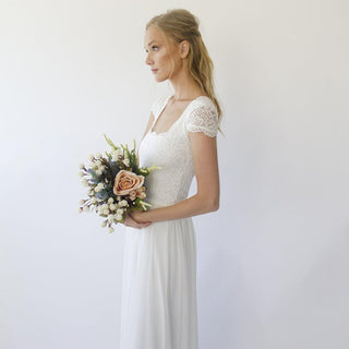 Square neckline lace and chiffon mesh wedding dress #1299 Maxi Blushfashion