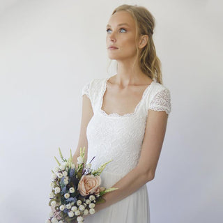Square neckline lace and chiffon mesh wedding dress #1299 Maxi Blushfashion