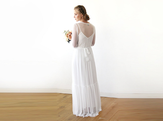 Two In One  All chiffon mesh White Wedding Dress #1218 Maxi Blushfashion