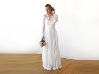 Two In One  All chiffon mesh White Wedding Dress #1218 Maxi Blushfashion