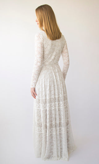 Vintage Bohemian lace Style wedding Long Sleeves wrap neckline with Gipsy Skirt #1403 Maxi Blushfashion