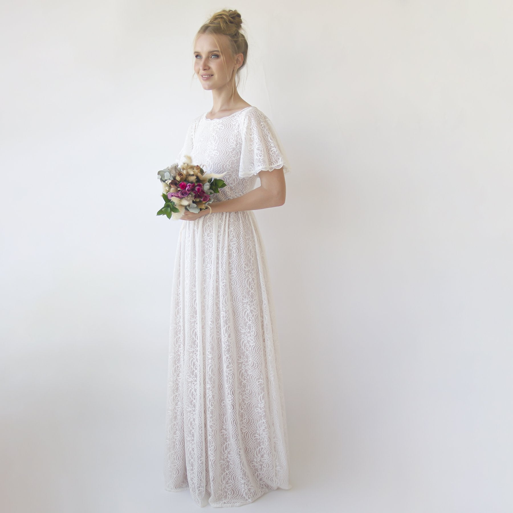Vintage Lace Wedding Dress, Short Sleeves Modest Pearly wedding dress #1346 Vintage Lace Wedding Dress, Short Sleeves Modest Pearly wedding dress #1346