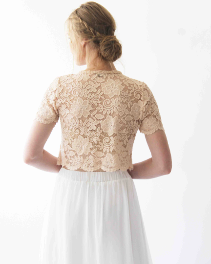 Wedding Dress Separates, Blush Lace Top, Ivory Chiffon Skirt #1380 Wedding Dress Separates, Blush Lace Top, Ivory Chiffon Skirt #1380