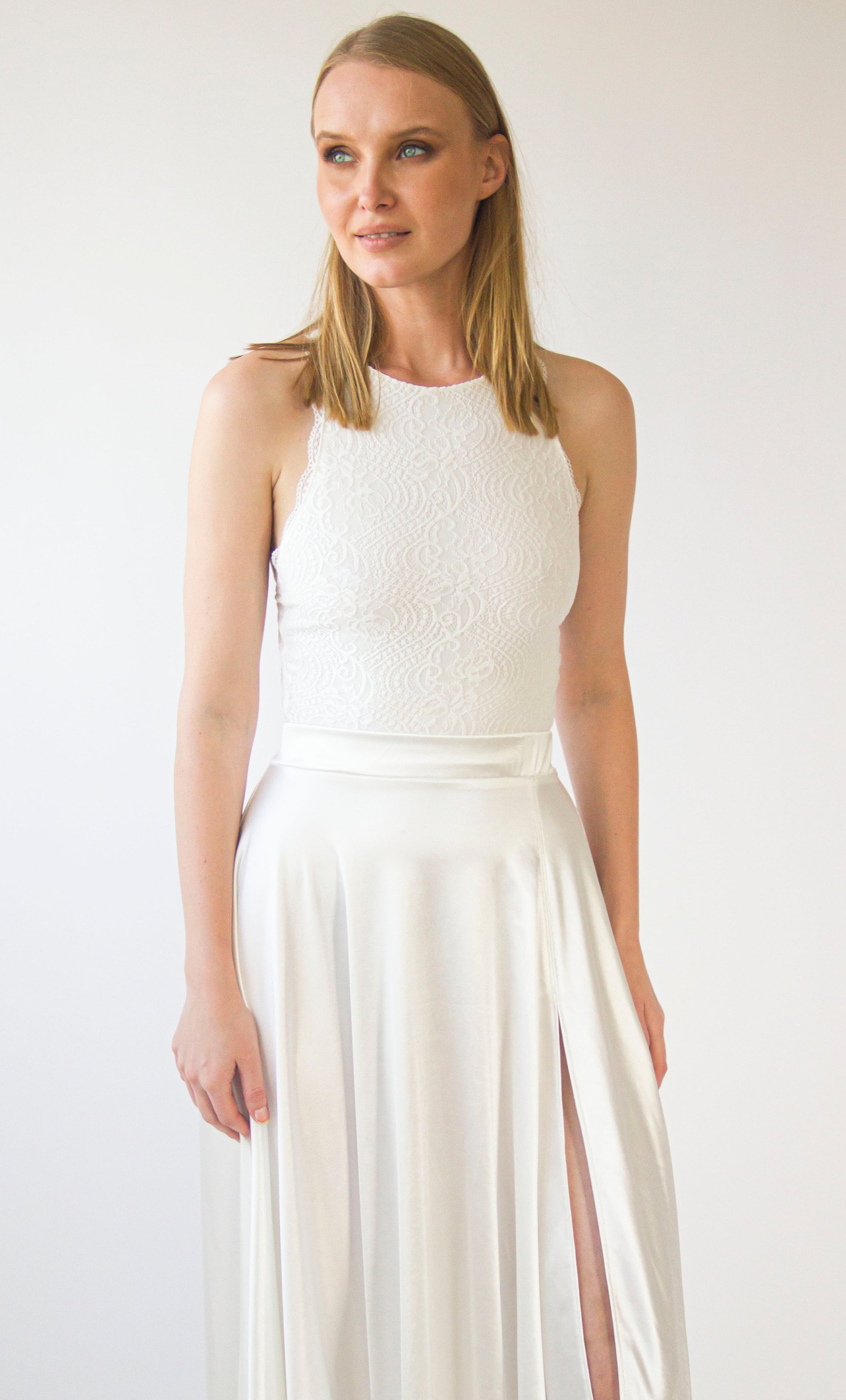 Wedding Dress Separates, Two Piece wedding outfit, Silky Wedding Maxi