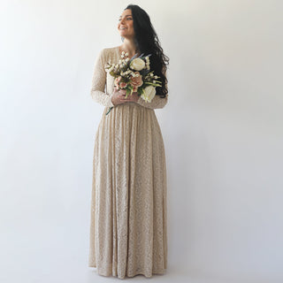 Wrap Champagne lace wedding dress with pockets #1269 Maxi Blushfashion