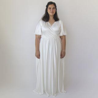 Wrap dress Butterfly Sleeves Ivory wedding dress with pockets #1344 Maxi Blushfashion