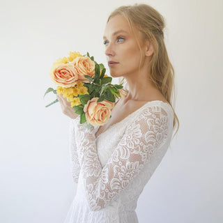 Wrap lace wedding dress  with long sleeves #1287 Maxi Blushfashion