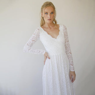 Wrap lace wedding dress  with long sleeves #1287 Maxi Blushfashion