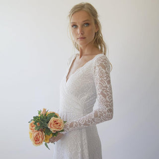 Wrap lace wedding dress  with long sleeves #1287 Maxi Blushfashion