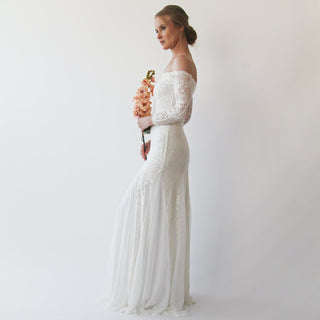 Ivory Off Shoulder Wedding Maxi Dress #1228 Maxi XL-XXL Blushfashion