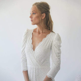 Ivory Puffed sleeves  wedding dress #1283 Maxi XS-S Blushfashion