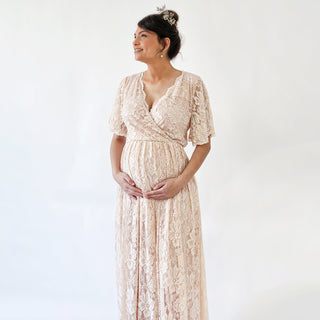 Maternity Blush wrap lace bohemian wedding dress, butterfly sleeves with pockets #7024 Maxi XS-S Blushfashion