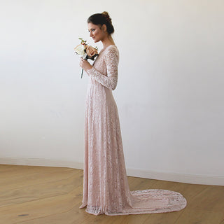 Baby Pink Wrap Dress with Train #1151 Baby Pink Wrap Dress with Train #1151