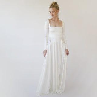 Bestseller Ivory Square Neckline Minimalist Satin Wedding Dress #1351 Maxi XXS-XS Blushfashion