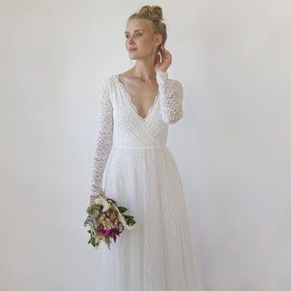 Bestseller Ivory Wedding Dress , Sheer Illusion Tulle Skirt on Lace #1315 Maxi XXS-XS Blushfashion