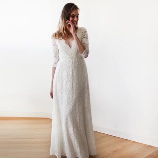 Bestseller Ivory Wrap lace wedding dress  #1124 Maxi XXS-XS Blushfashion