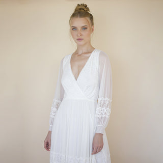 Bestseller Ivory Wrap lace wedding dress with chiffon mesh sleeves #1352 Maxi XXS-XS Blushfashion
