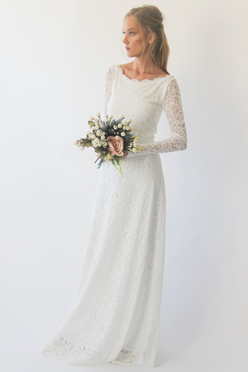 Bestseller Long sleeves boat neckline modest wedding dress