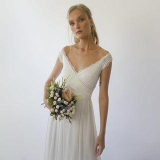 Bestseller Off the shoulder short sleeves wrap wedding dress #1302 Maxi XXS-XS Blushfashion
