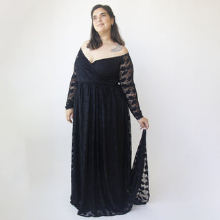 Black sweetheart train off the shoulder lace wrap wedding dress with pockets #1335 Maxi XXS-XS Blushfashion