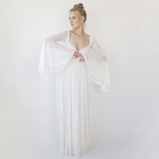 Bohemian Ivory sweetheart wedding dress with bell sleeves 1362 Maxi XXS-XS Blushfashion