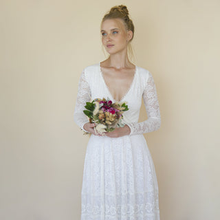 Bohemian lace wedding dress wrap neckline with fringes #1363 Maxi XXS-XS Blushfashion