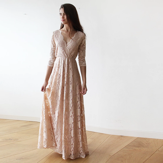 Boho pink blush lace wrap dress #1124 Maxi XXS-XS Blushfashion