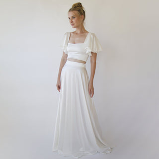 Crop top wedding dress, Silky Wedding Maxi Skirt and Silky Top #1354 Maxi XXS-XS Blushfashion