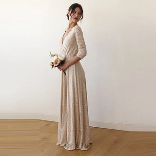 Curvy Champagne lace wedding dress #1124 Maxi XXS-XS Blushfashion