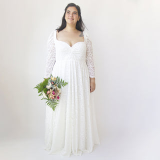 Curvy Ivory Sweetheart Wedding Dress with Puffy Sleeves #1333 Maxi XXS-XS Blushfashion