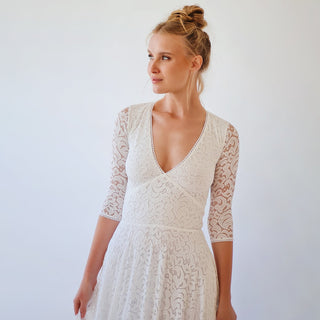 Empire waist maxi dress ,Bohemian V-neckline ,Ivory wedding dress  #1366 Maxi XXS-XS Blushfashion