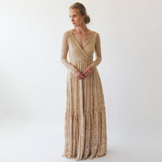 Golden  Lace Bohemian Dress #1233 Maxi XXS-XS Blushfashion