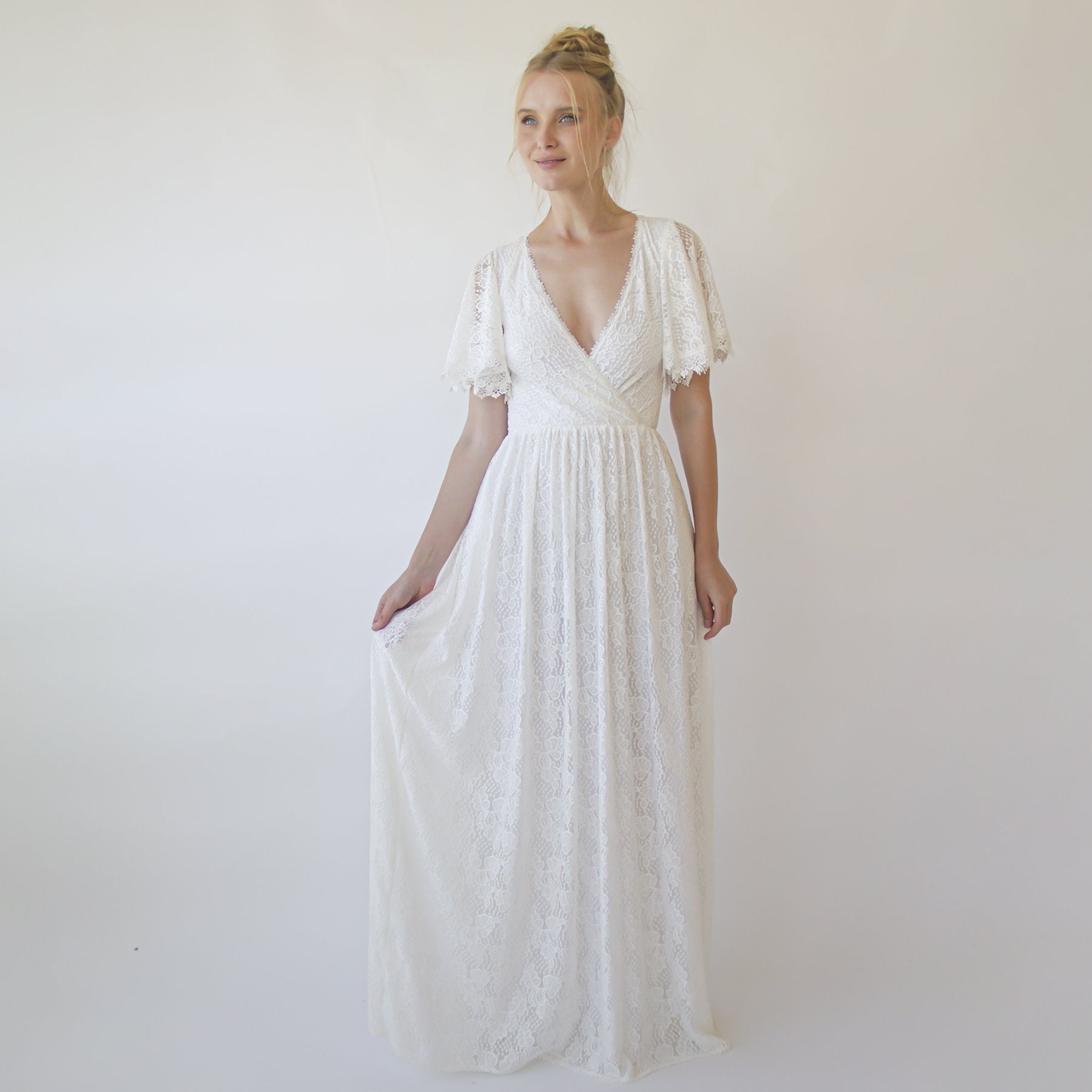 Ivory fairy lace bohemian wedding dress with pockets #1345 Ivory fairy lace bohemian wedding dress with pockets #1345