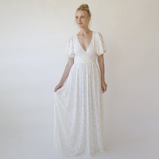 Ivory fairy lace bohemian wedding dress with pockets #1345 Maxi XXS-XS Blushfashion