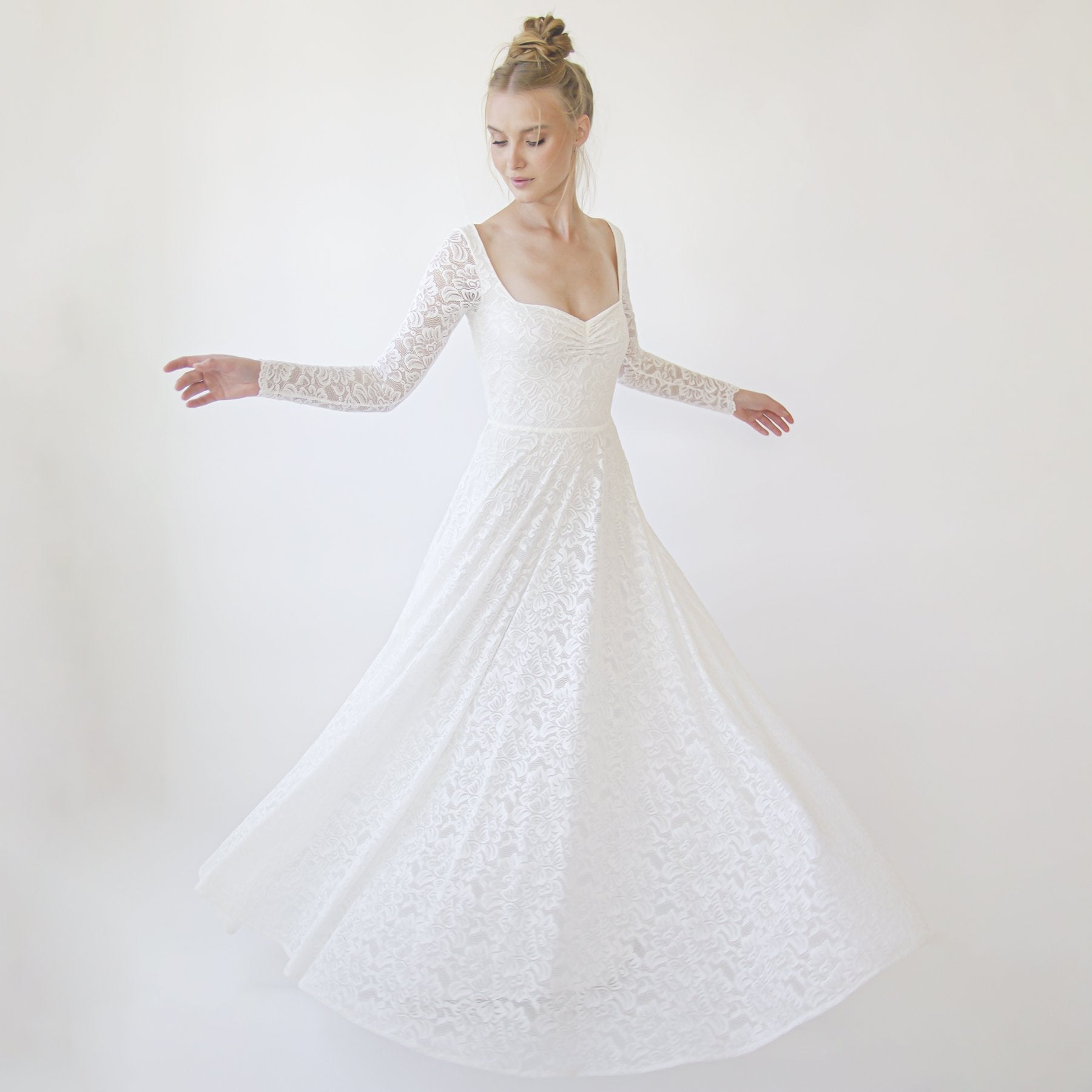 Ivory Sweetheart Lace Wedding Dress with Long Sleeves #1361 Ivory Sweetheart Lace Wedding Dress with Long Sleeves #1361